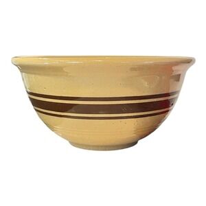 Vintage Weller Pottery Brown And Yellow Striped Kitchen Mixing Bowl 8" x 4"